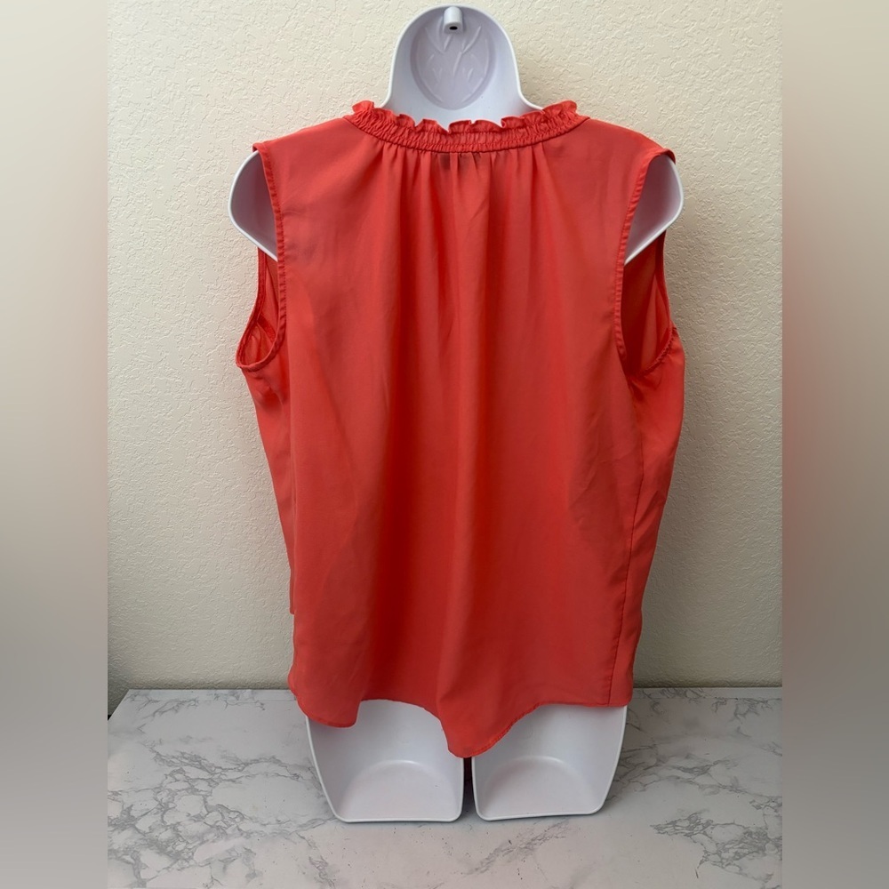 Ana A New Approach Womens PM Petite Sleeveless Blouse Top Ruffle Tie Orange - Picture 3 of 5